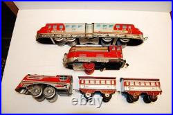 2 Old Dressler Distler Scale 0 Tin Steam Locomotives+Railcar+2 Passenger Cars