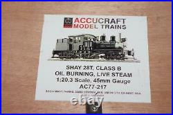 Accucraft Brass G Scale Live Steam Shay 28T Steam Locomotive