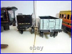 Hornby Meccano clockwork tin tender locomotive and 2 wagons, O scale + Video