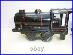 Hornby Meccano clockwork tin tender locomotive and 2 wagons, O scale + Video