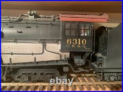Sunset O Scale 2 Rail Brass 2-10-4, #6310, CB & Q, weathered with Brass Caboose